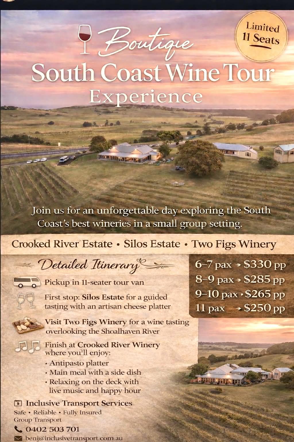 Boutique South Coast Wine Tour Experience — Crooked River Estate, Silos Estate, Two Figs Winery